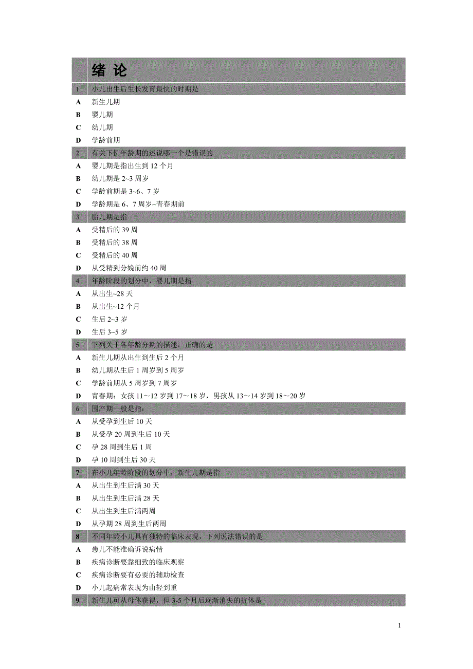 儿科护理学各章节试题34页_第1页