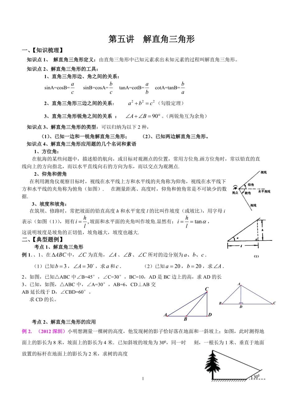 初三数学解直角三角形专题复习6页_第1页