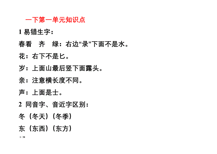 小学一年级语文下册知识点归纳38页_第1页