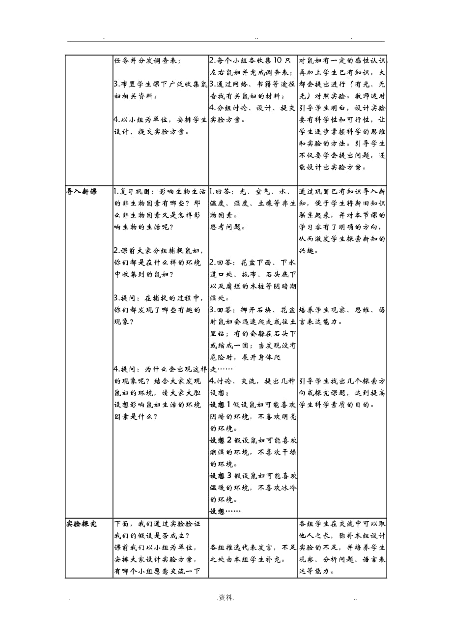 探究光对鼠妇生活的影响教学设计_第3页