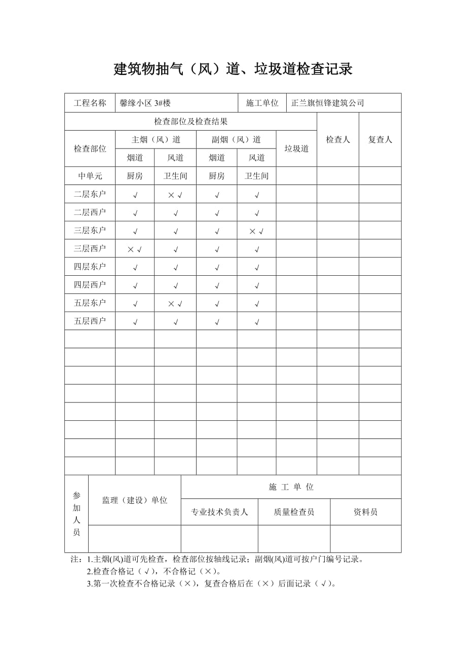 建筑物抽气(风)道、垃圾道检查记录1页_第1页