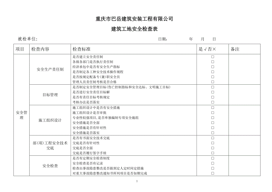 建筑施工现场安全检查表-201713页_第1页