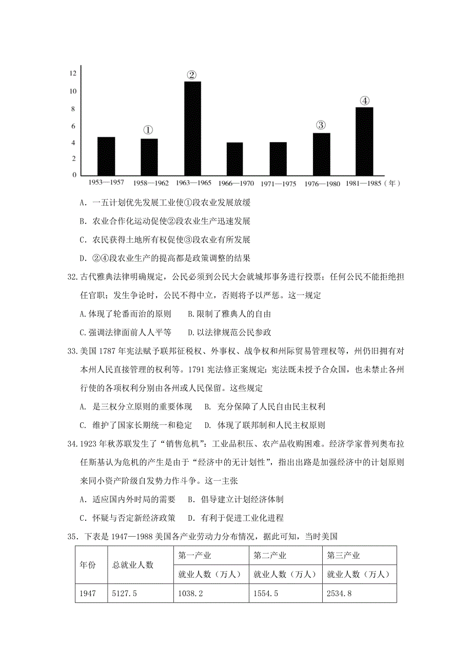 甘肃省武威市第六中学2019届高三历史下学期第一次诊断考试试题【附答案】_第3页