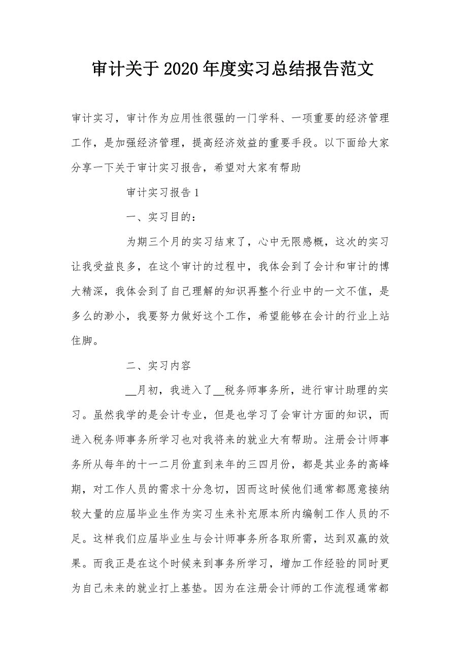 审计关于度实习总结报告范文文档_第1页