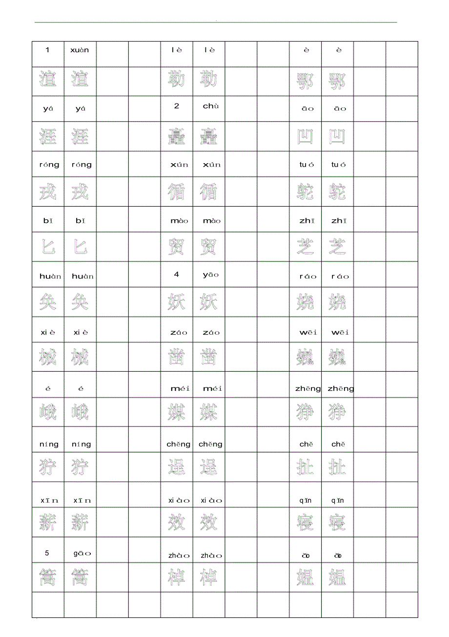 人教版五年级下册生字字帖_第1页