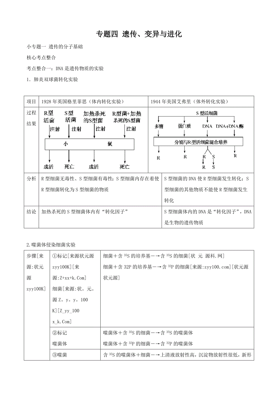 2011高三生物二轮复习学案：专题4 遗传、变异与进化1 遗传的分子基础_第1页