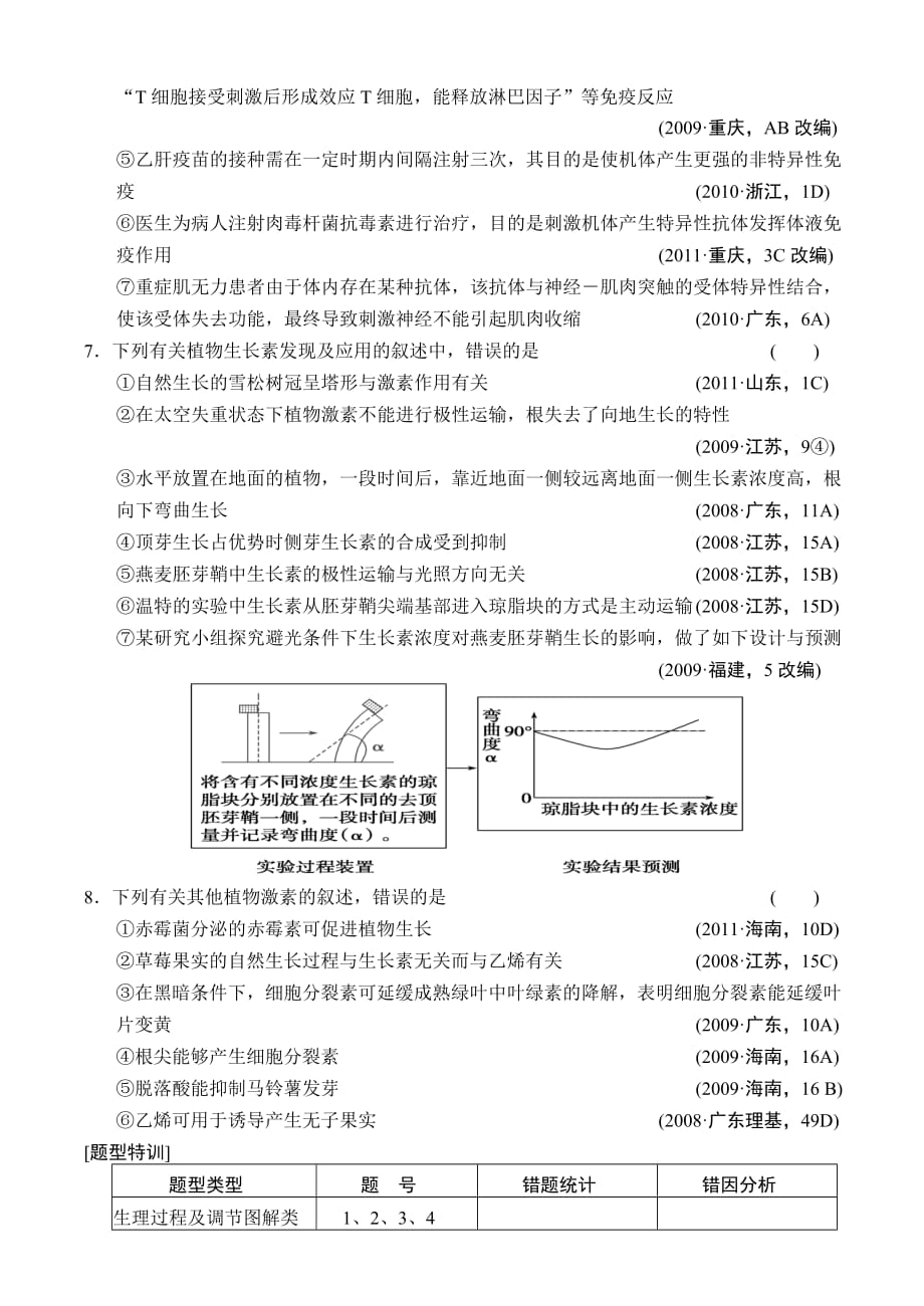 2013高考生物一轮复习教案：第八单元 高考集训+题型特训(八)_第3页