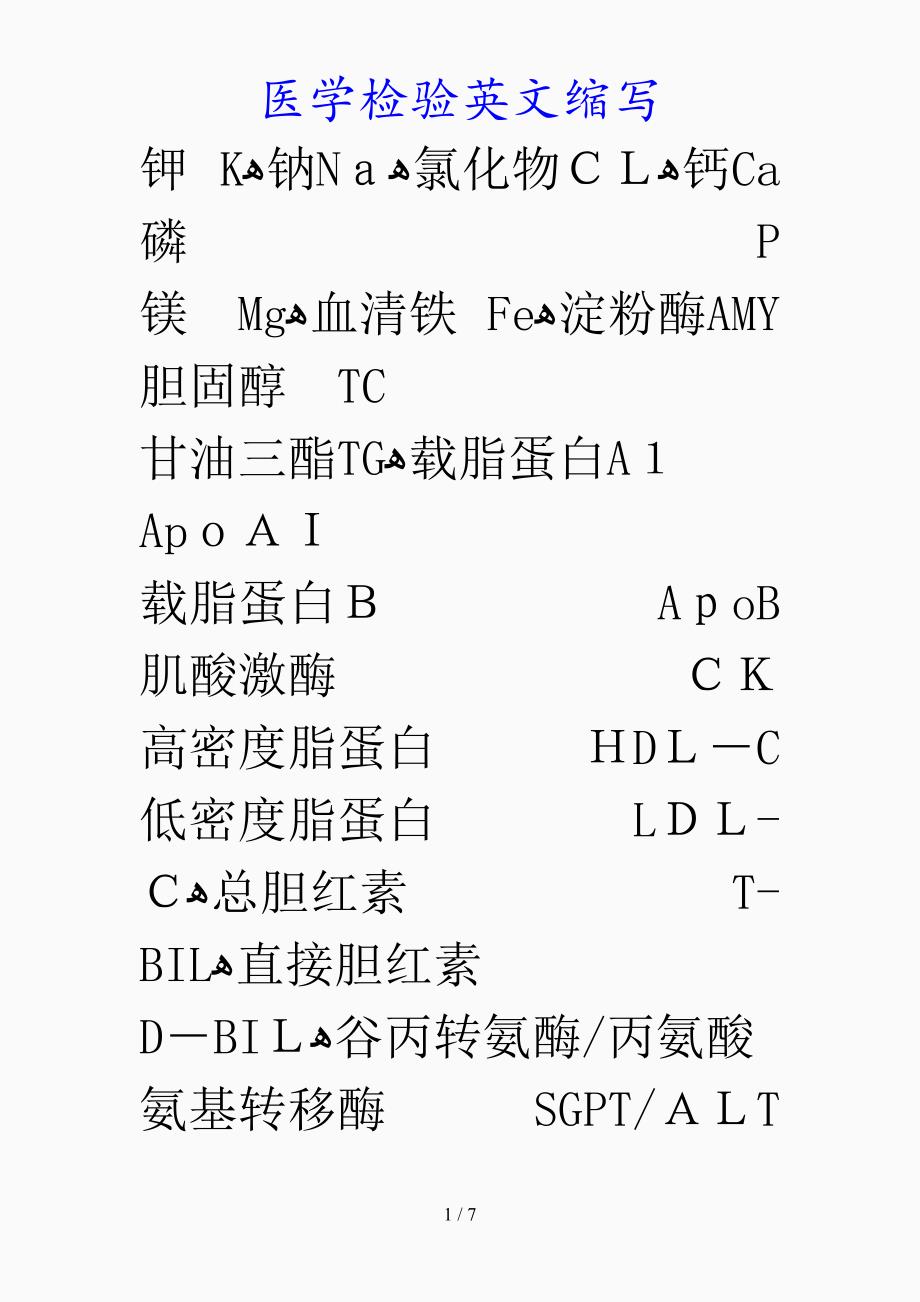 最新医学检验英文缩写（精品课件）_第1页