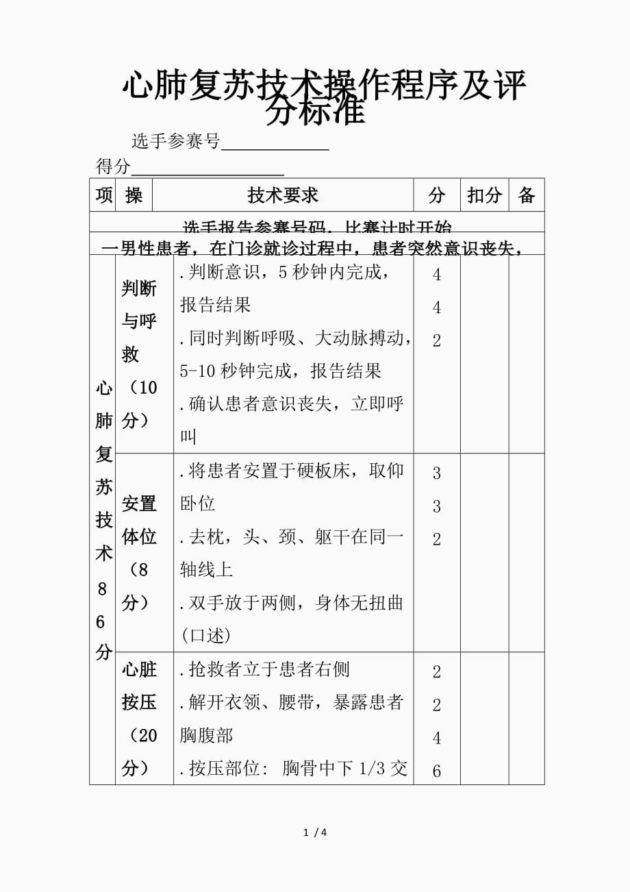 最新最新版心肺复苏评分表（精品课件）_第1页