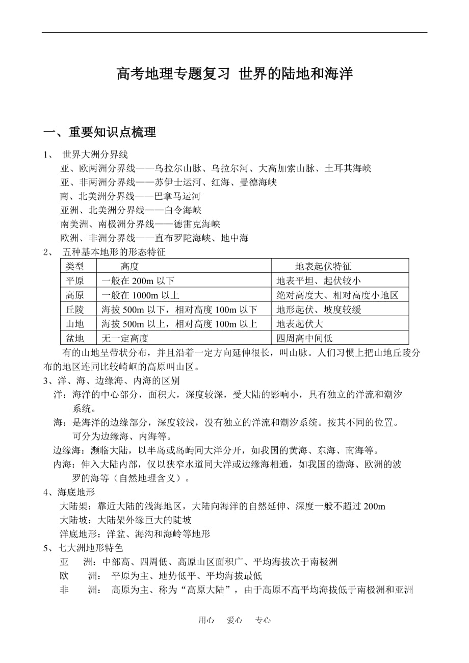 高考地理专题复习-世界的陆地和海洋6页_第1页