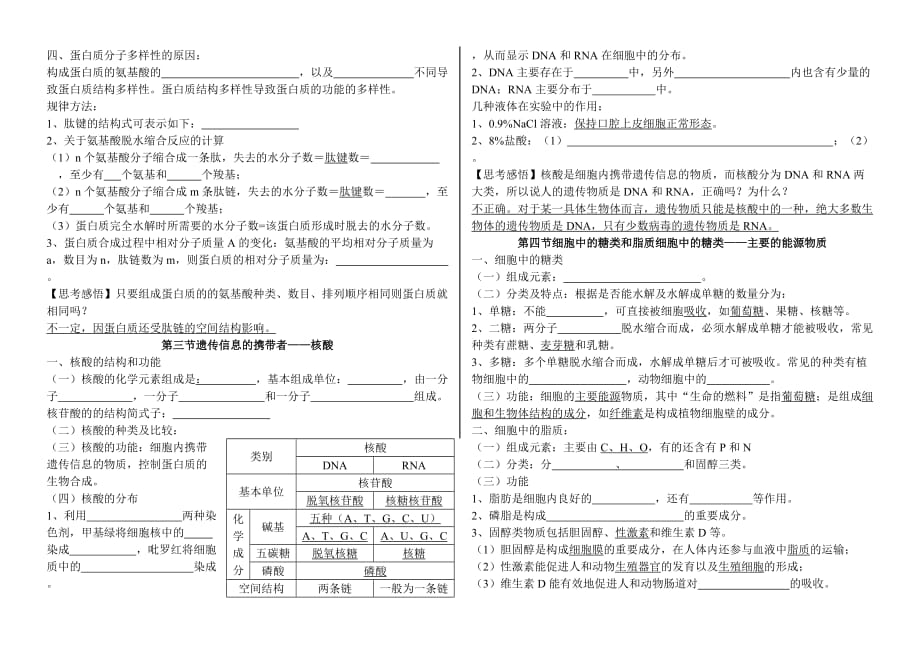 新人教版生物必修一知识点归纳填空10页_第3页