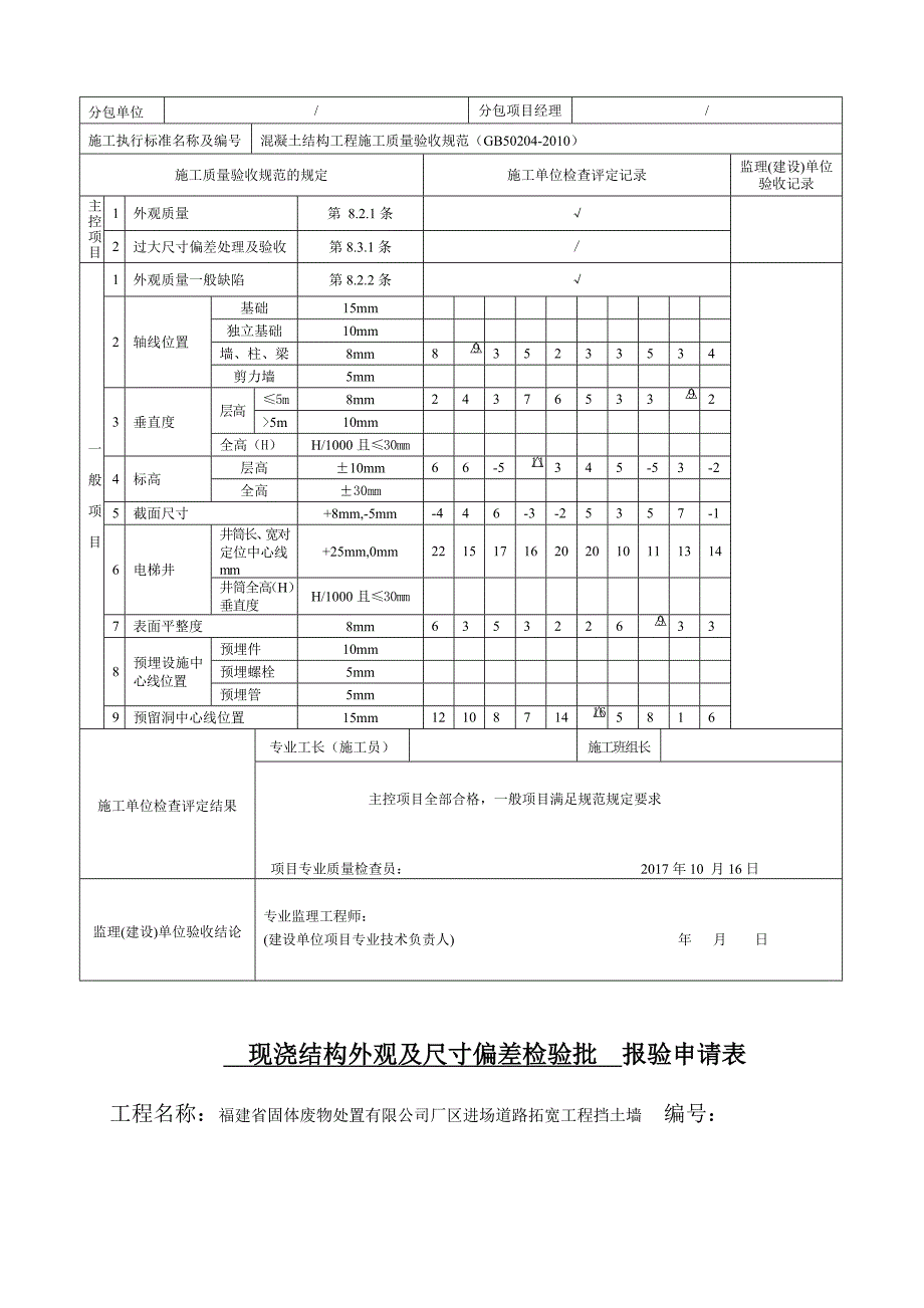 挡土墙现浇结构外观及尺寸偏差检验批质量验收记录16页_第4页