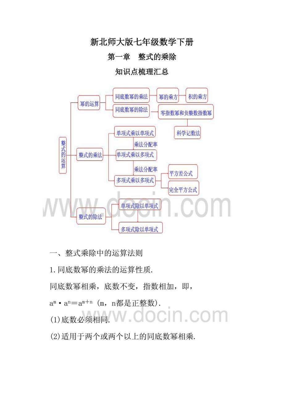 新北师大版七年级数学下册第一章整式的乘除知识点梳理汇14页_第1页