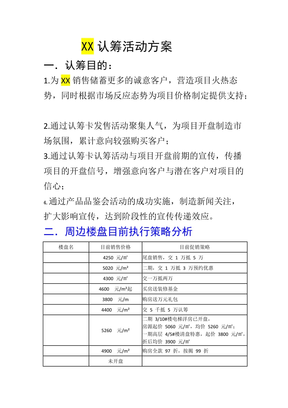 房地产项目认筹活动方案5页_第1页