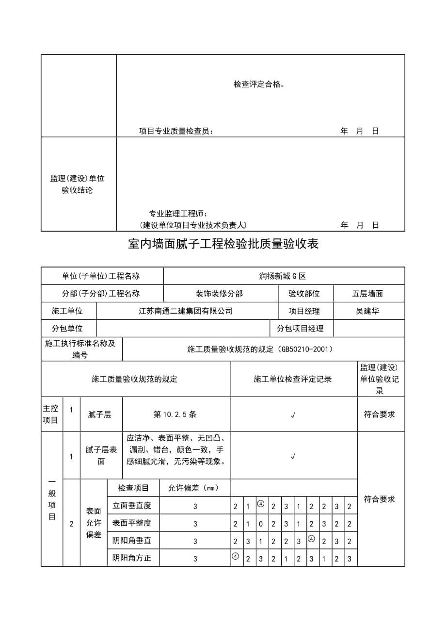 室内墙面腻子工程检验批质量验收表5页_第5页