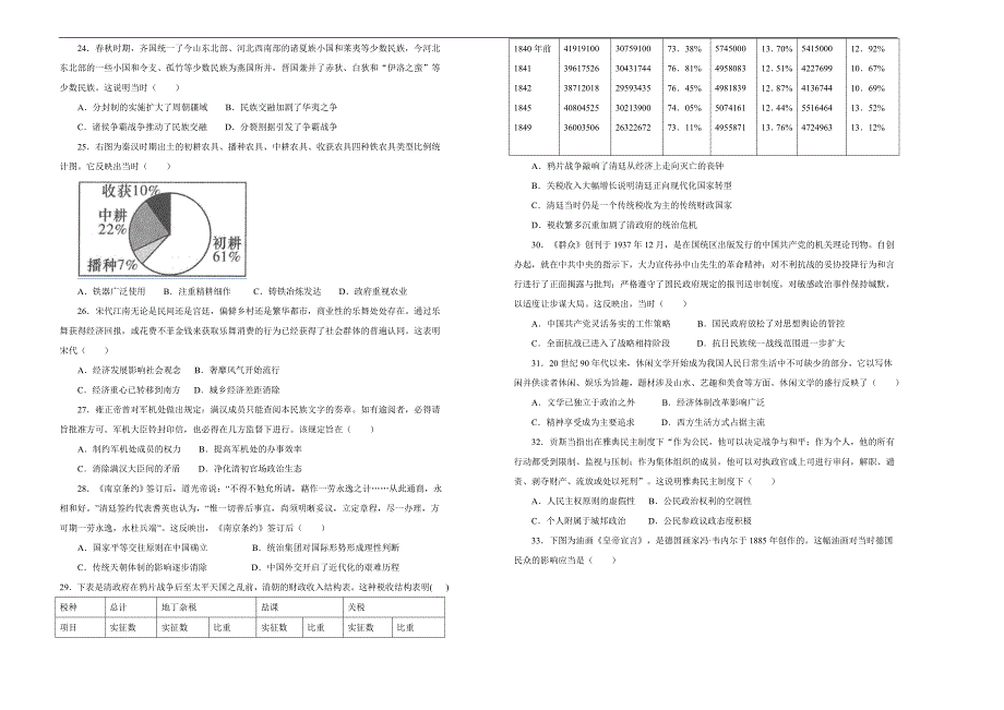 2021届高三下学期第二次模拟考试卷 文综（三）学生版_第4页