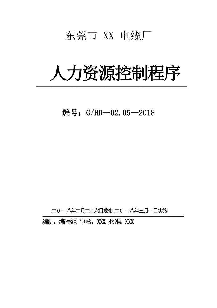 XX电缆厂人力资源控制程序文档_第1页