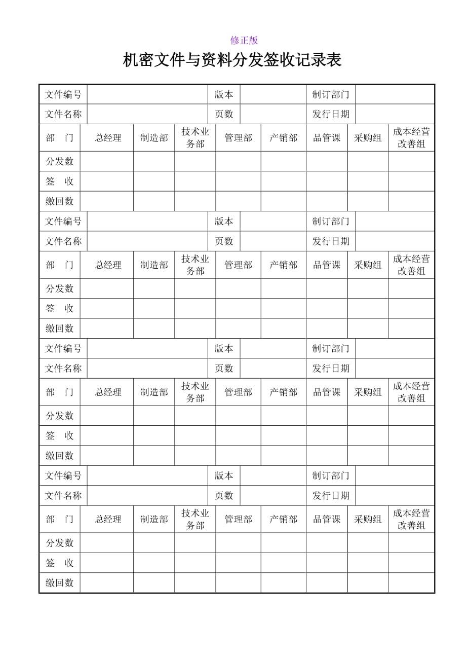 01机密文件与资料分发签收记录表-新修正版_第1页