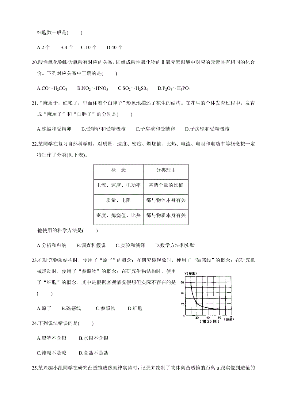 2003年浙江省绍兴市中考试卷（科学）无答案_第4页