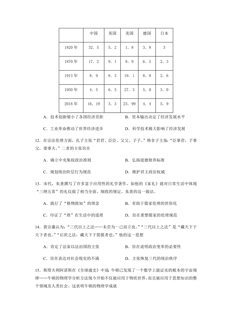 西校区2021届高三上学期2月校内检测历史试题Word版含答案_第4页