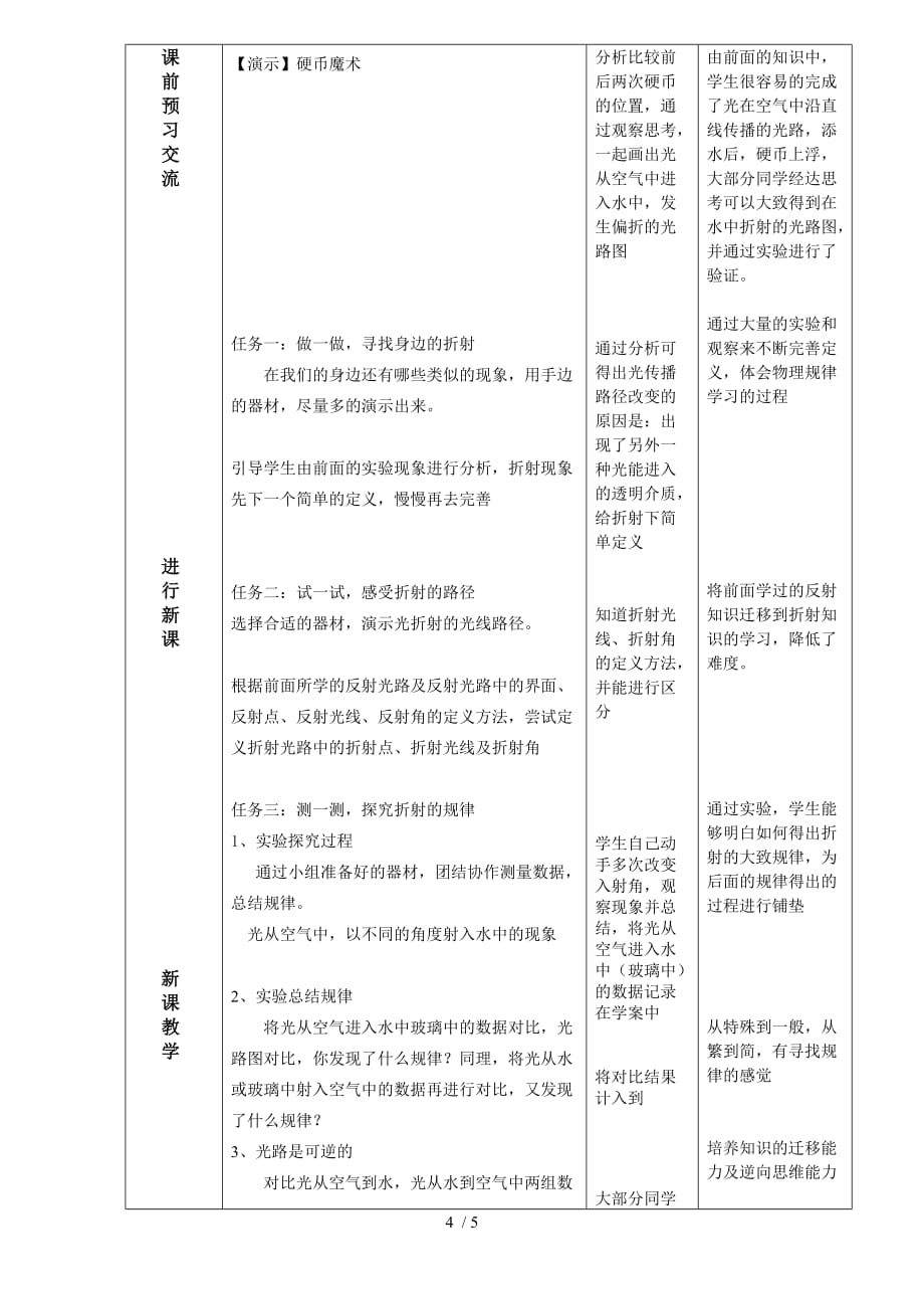 人教版八年级物理上册第4章第4节光的折射教案(1)-下载_第4页