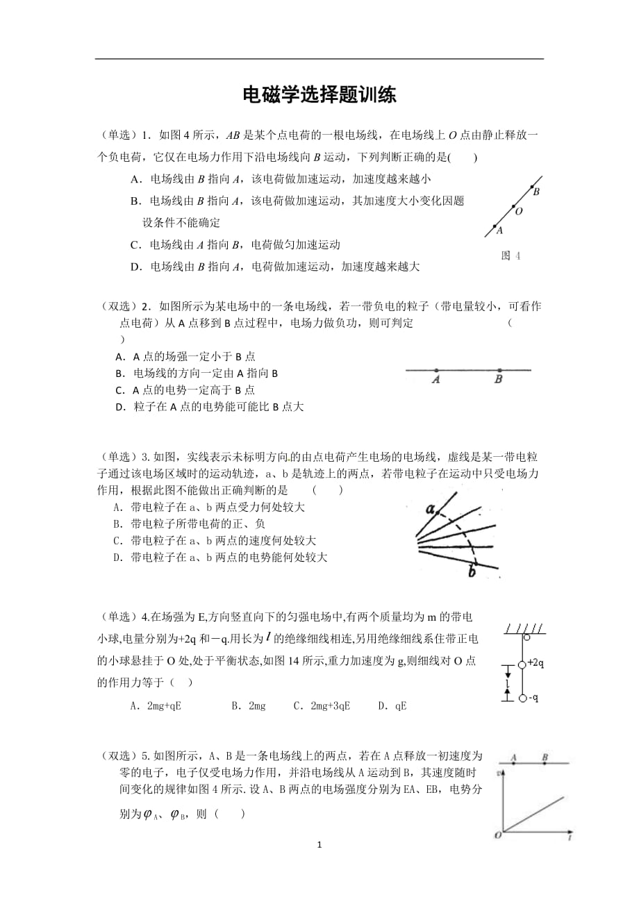 2021年整理电磁学选择题训练_第1页