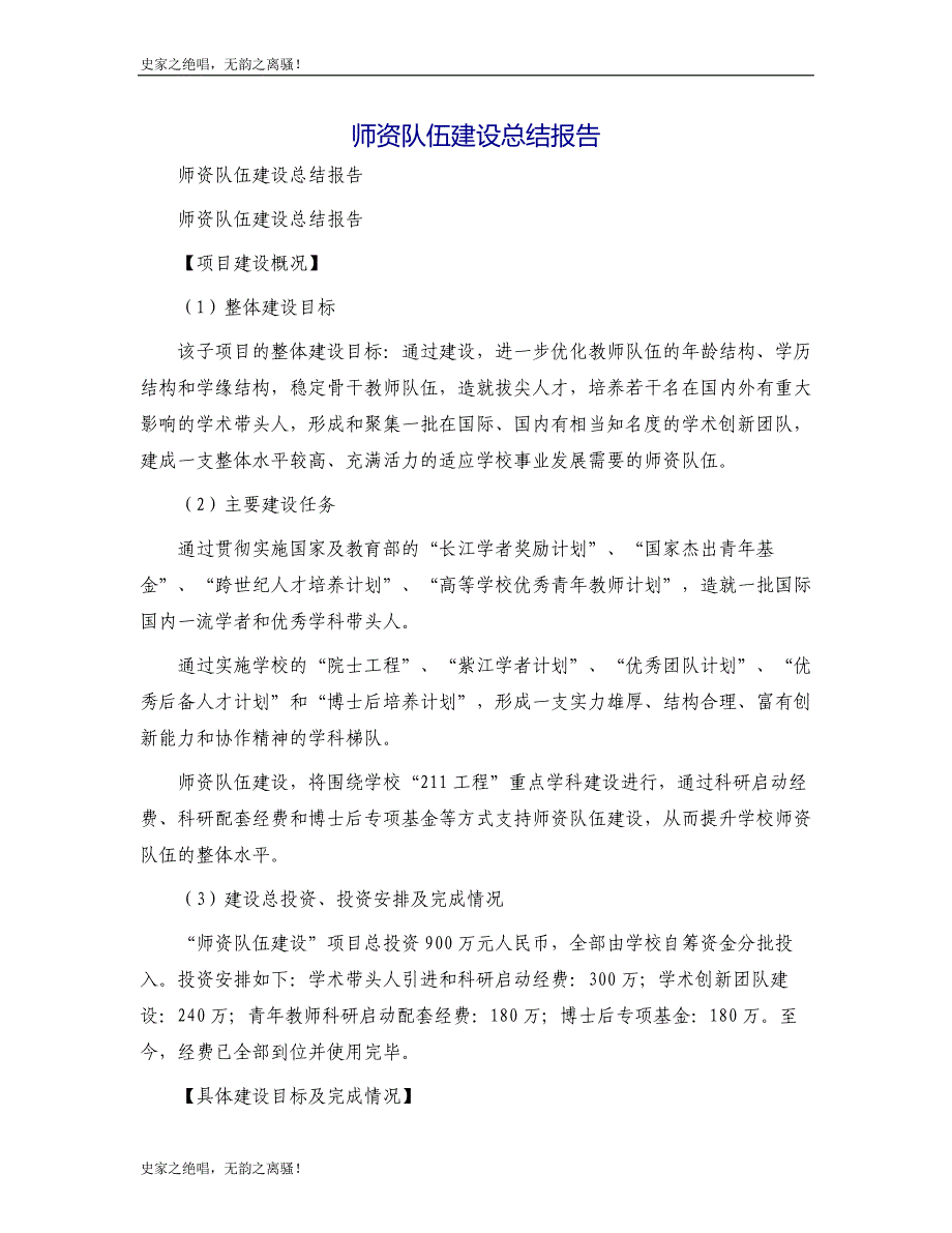 师资队伍建设总结报告模版_第1页