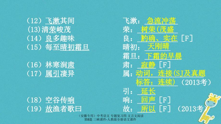 【最新】（安徽专用）中考语文 专题复习四 文言文阅读 第8篇 三峡课件-人教级全册语文课件_第4页