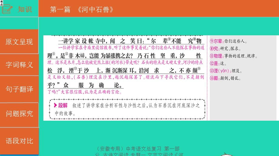 【最新】（安徽专用）中考语文总复习 第一部分 古诗文阅读 专题一 文言文阅读《河中石兽》课件-人教级全册语文课件_第4页