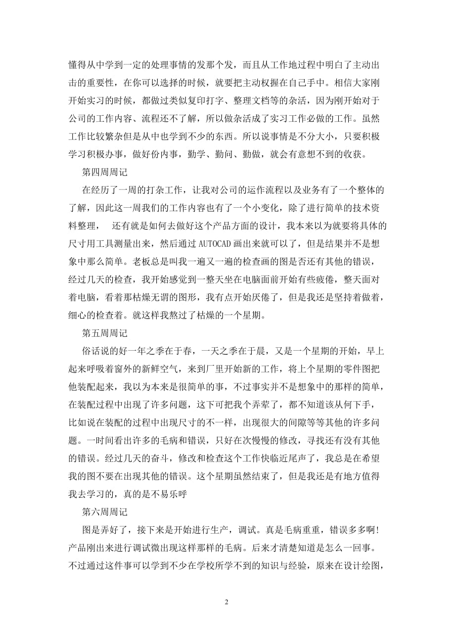 [精选]大学生个人毕业实习周记范文_第2页