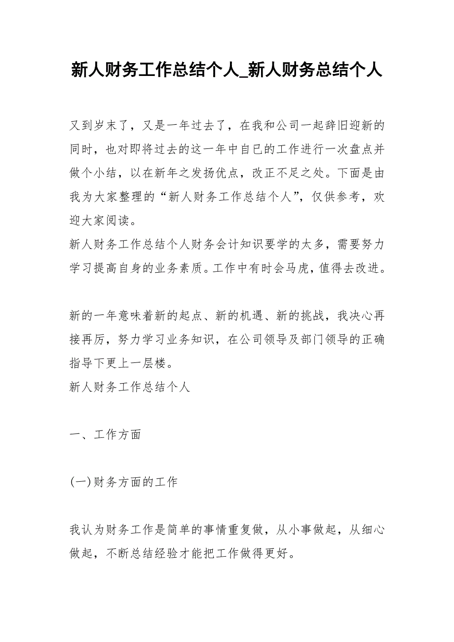 2021年新人财务工作总结个人新人财务总结个人_第1页