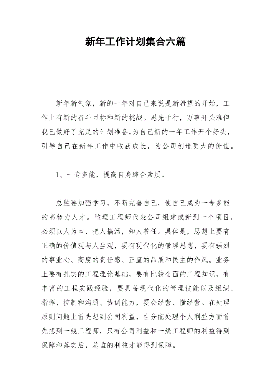 2021年新年工作计划集合六篇_第1页