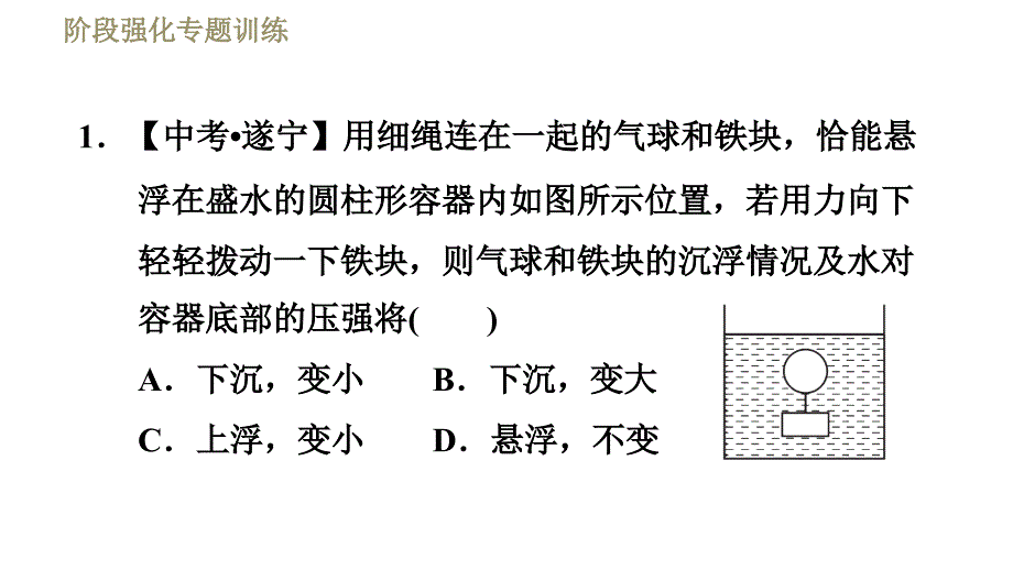 2020-2021学年八年级下册苏科版物理习题课件 第十章 阶段强化专题训练（九）专训3压强与浮力的综合_第3页