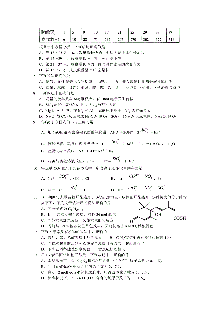 平顶山市2013～2014学年上学期期末调研考试 高三理科综合能力测试_第2页