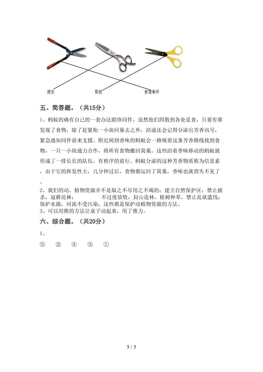 青岛版二年级科学下册期中考试卷（全面）_第5页