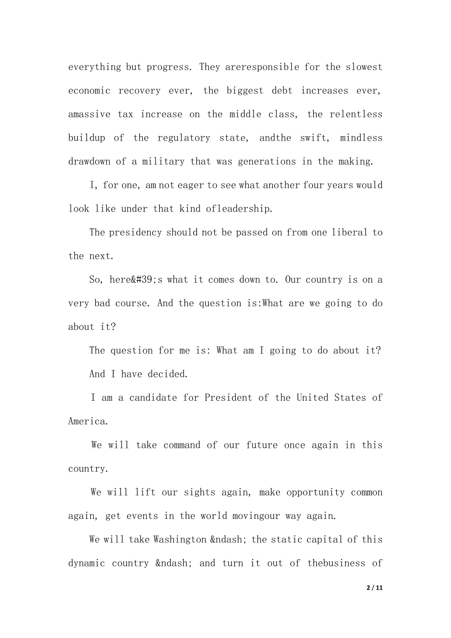 杰布·布什正式宣布参加2019美国总统大选英语演讲稿（2021年整理）_第2页
