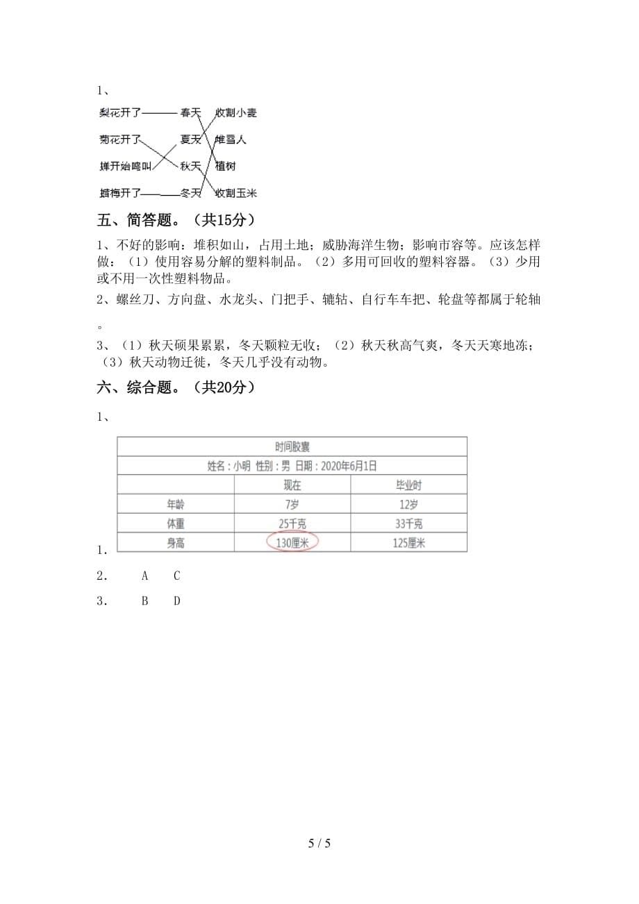 湘教版二年级科学下册第一次月考考试卷及答案一_第5页