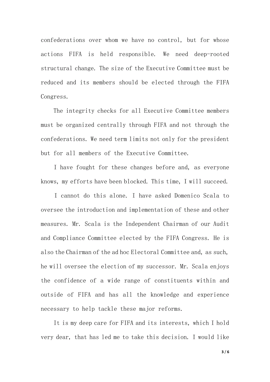 国际足联主席塞普·布拉特辞职演讲（2021年整理）_第3页