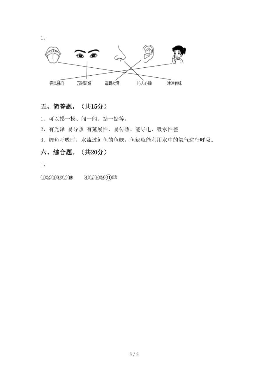 新教科版二年级科学下册期中考试卷（参考答案)_第5页