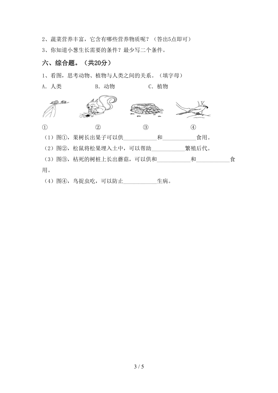 苏教版二年级科学下册期中试卷及答案【各版本】_第3页