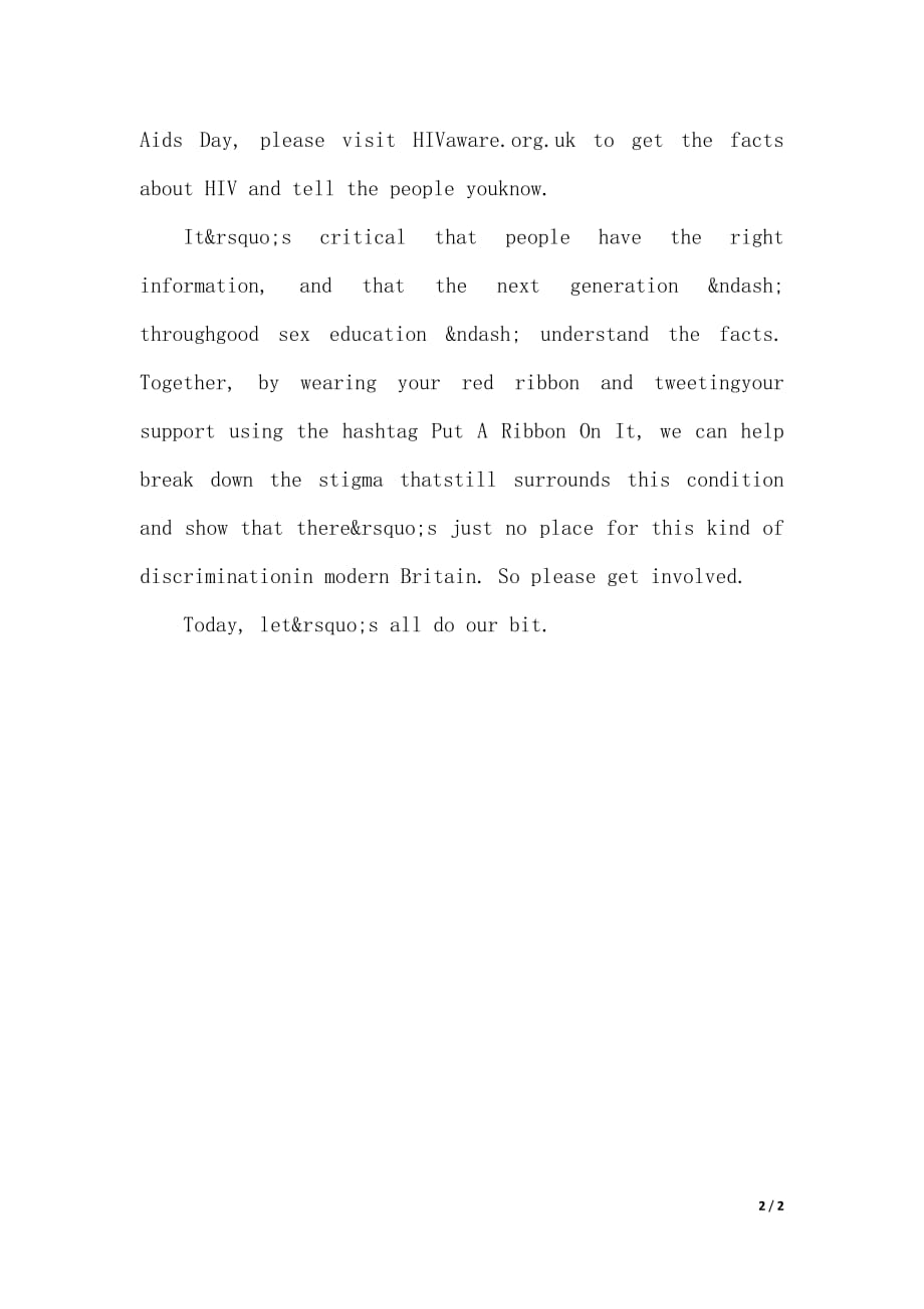 英国副首相克莱格2019年世界艾滋病日英语演讲稿（2021年整理）_第2页
