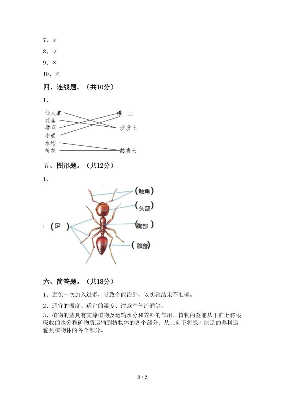 新教科版三年级科学下册期末试卷（带答案）_第5页