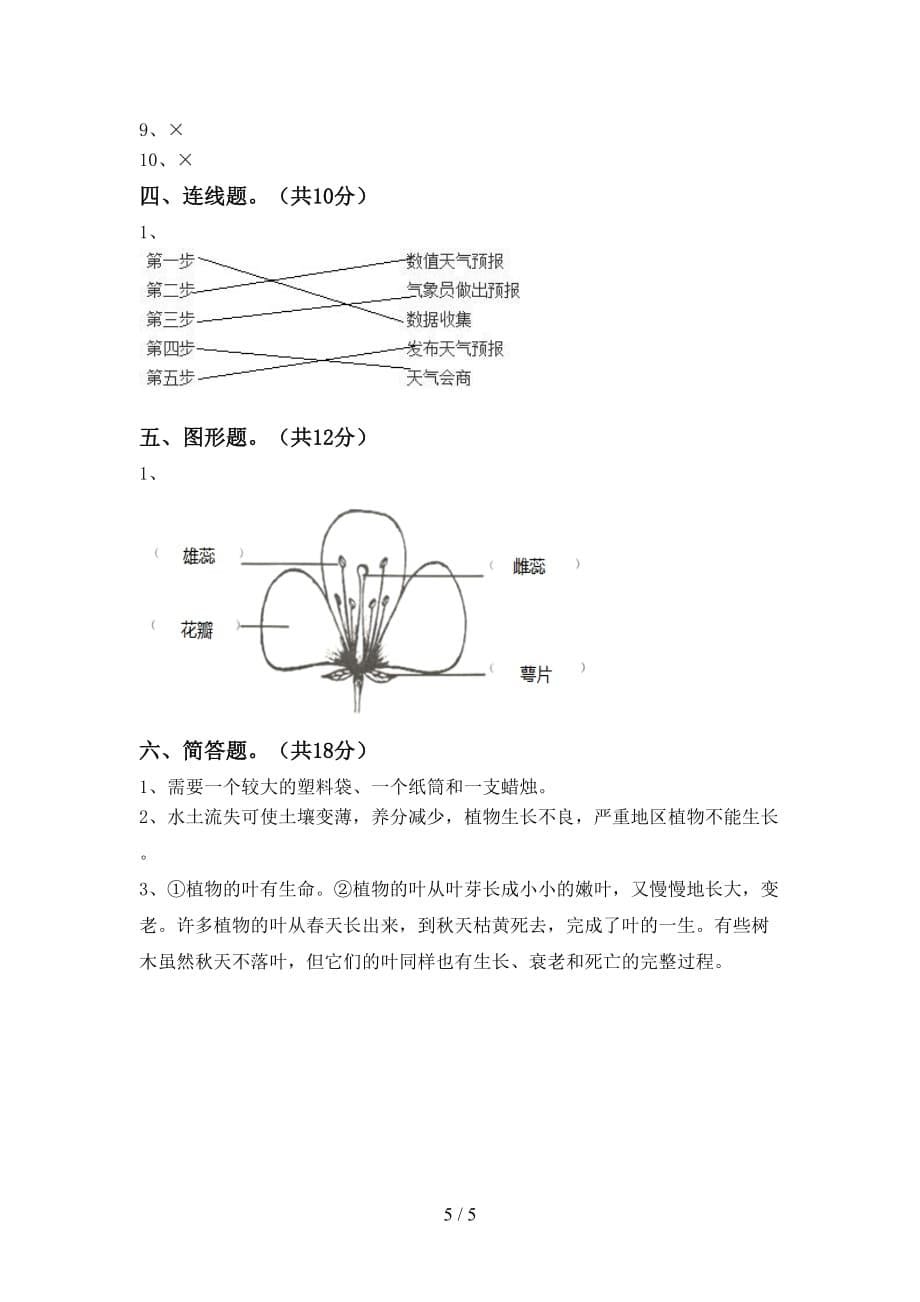 新人教版三年级科学下册第一次月考试卷（A4打印版）_第5页