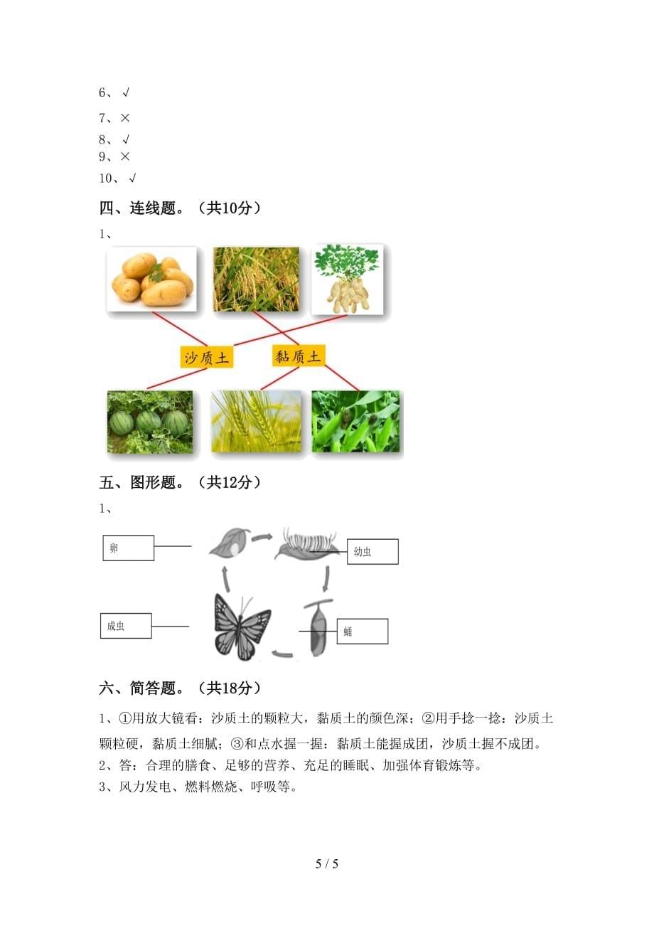 青岛版三年级科学下册期中模拟考试(及答案)_第5页