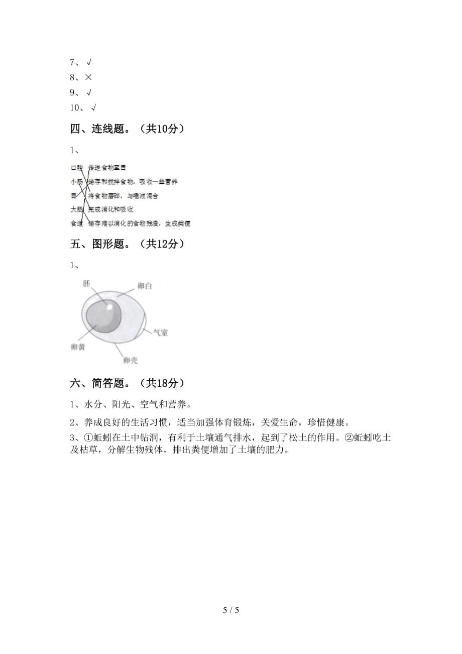 青岛版三年级科学下册第一次月考测试卷（青岛版）_第5页