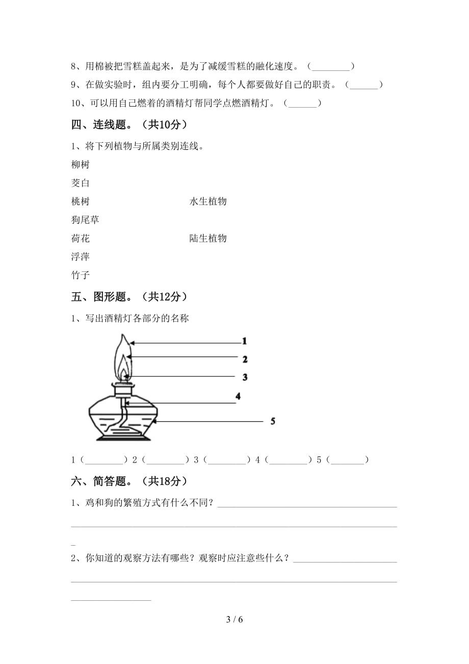 新人教版三年级科学下册期中考试及答案【】_第3页