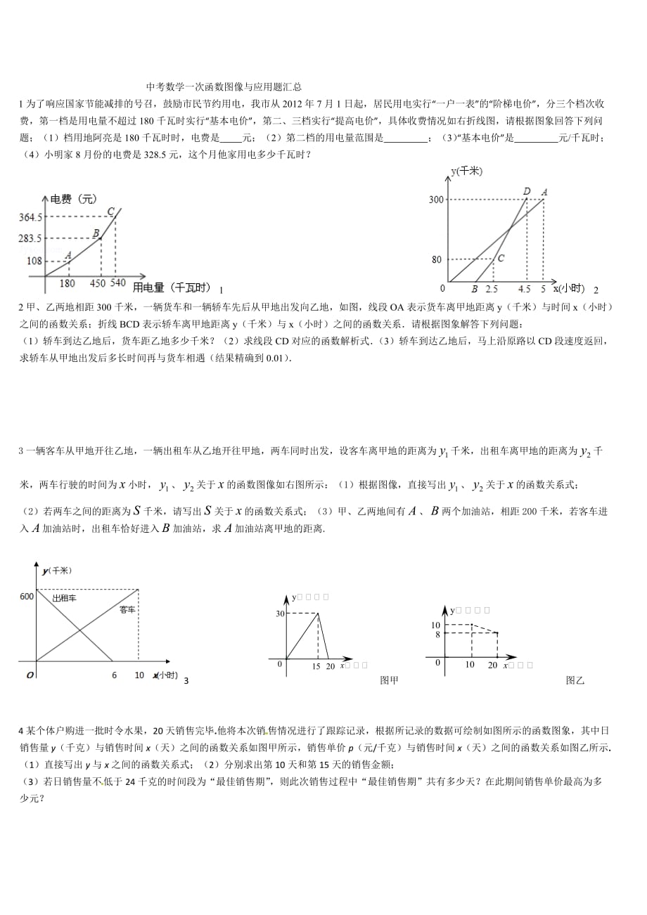 2015中考数学一次函数图像与应用题汇总5页_第1页