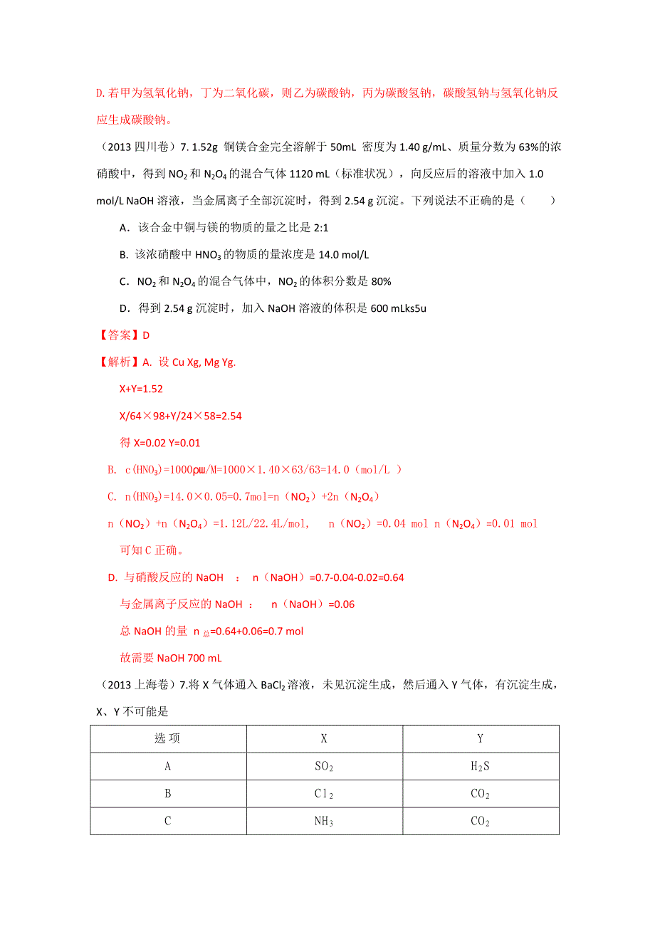 2009-2013年高考化学试题分类解析汇编：非金属及其化合物29页_第2页