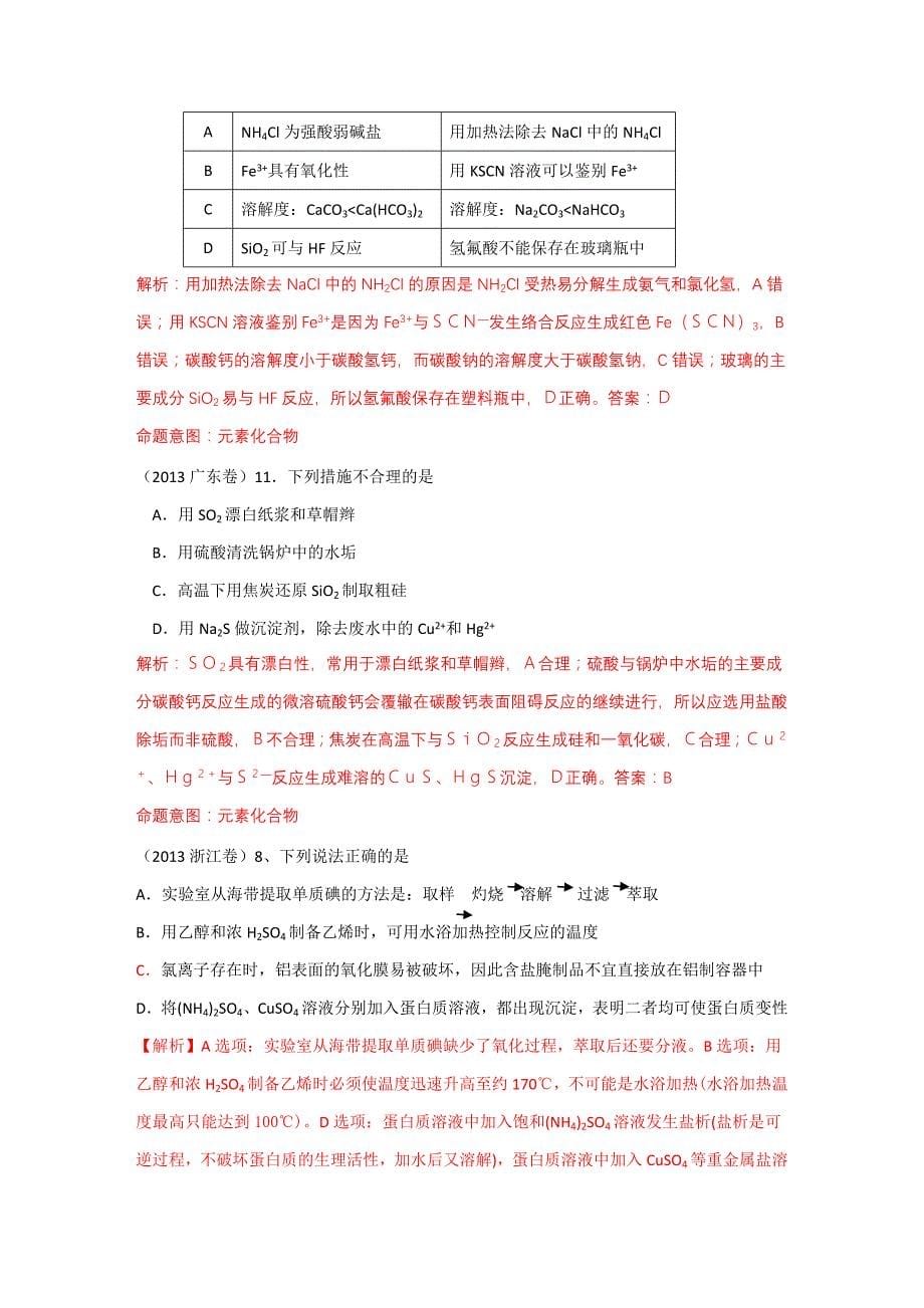 2009-2013年高考化学试题分类解析汇编：非金属及其化合物29页_第5页