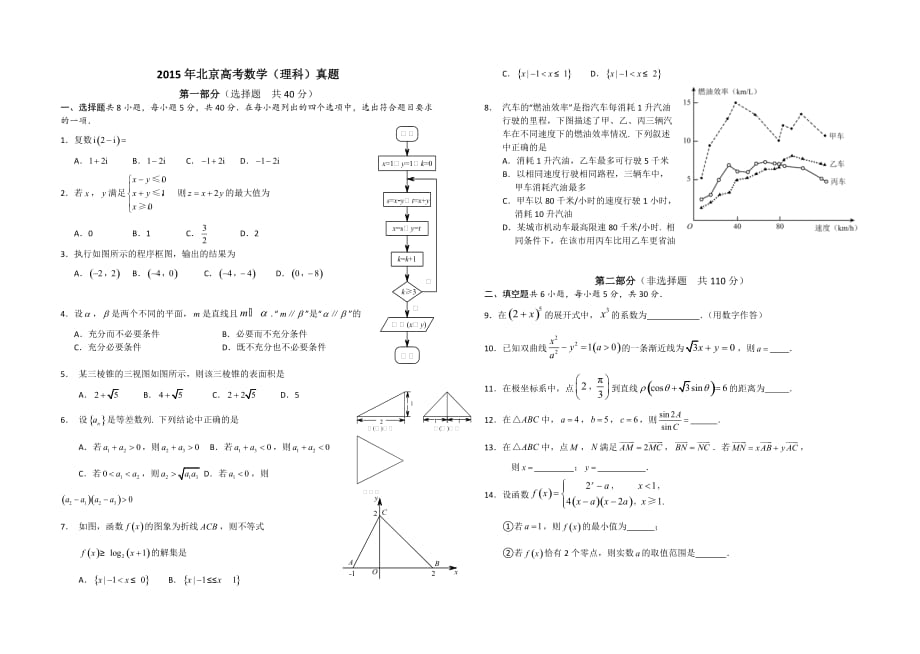 2015北京高考数学(理)试题含答案8页_第1页